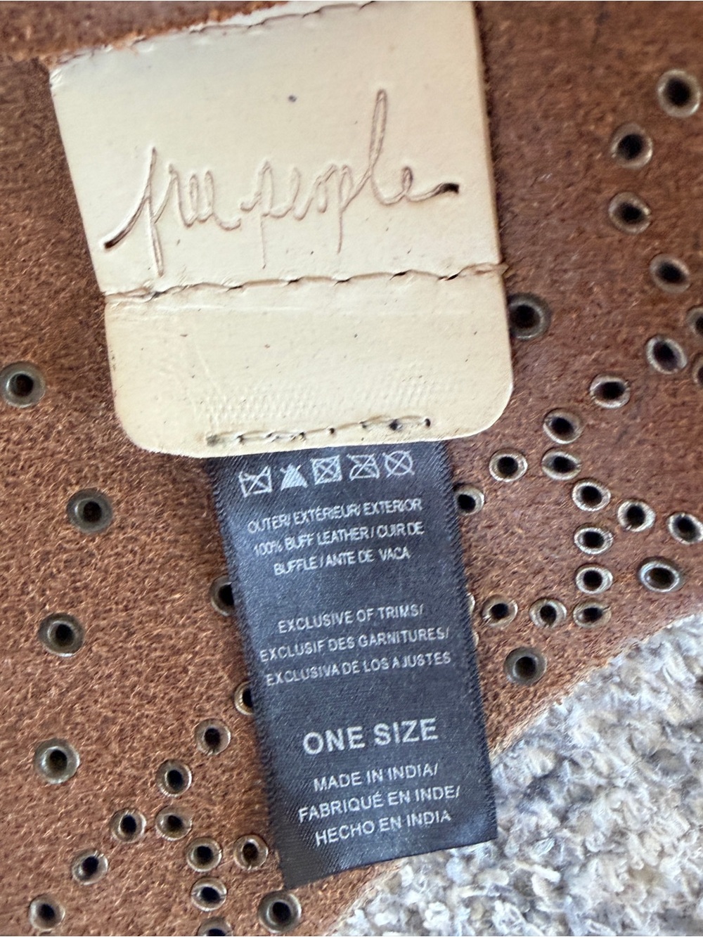 Free People Studded Cream Leather Belt with Decorative Buckle - Picture 2 of 4